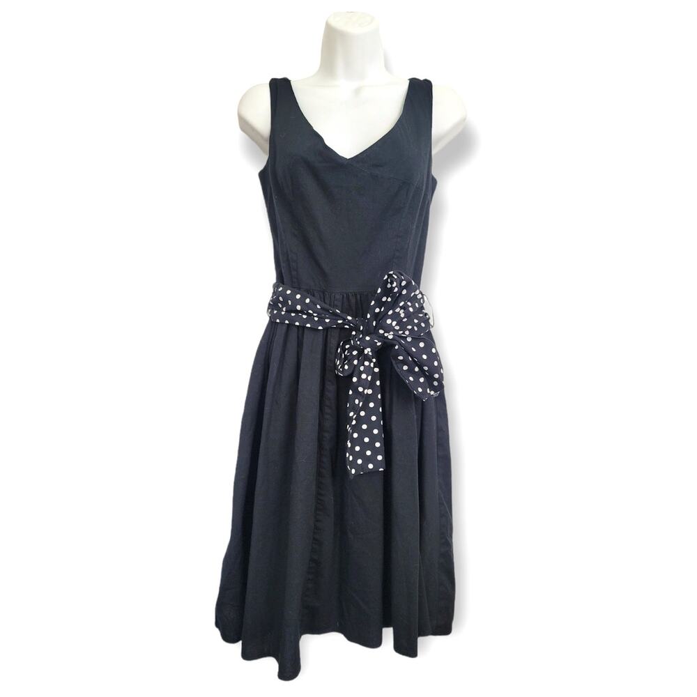 Lucky 13 Black Sleeveless Midi Dress With Polka Dot Belt Size SMALL